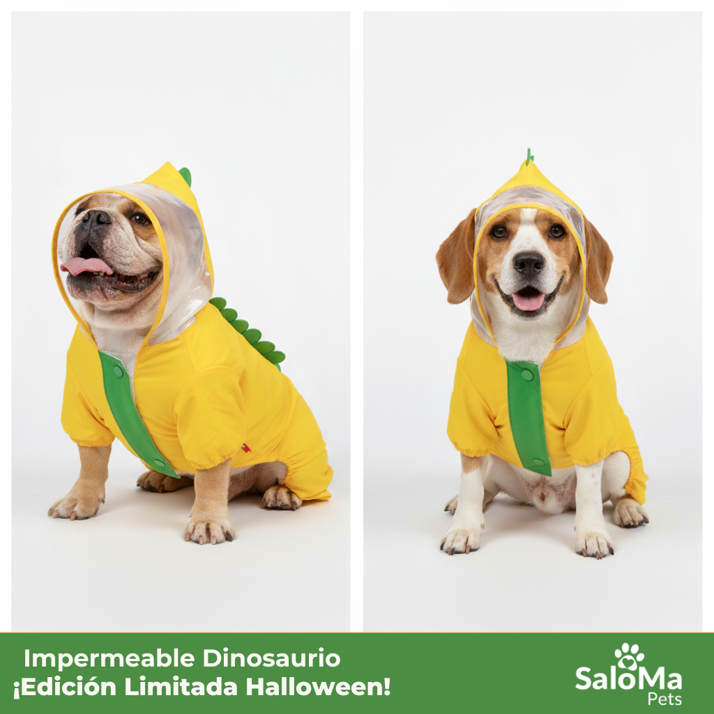 Impermeable Amarillo con Diseño de Dinosaurio para Mascotas