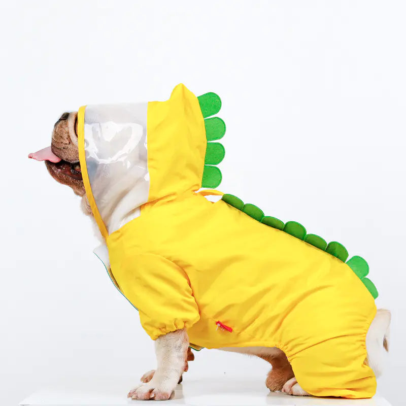 Impermeable Amarillo con Diseño de Dinosaurio para Mascotas