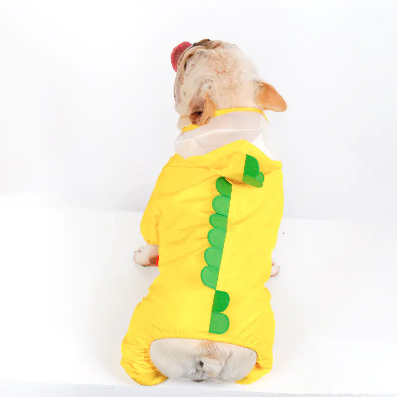 Impermeable Amarillo con Diseño de Dinosaurio para Mascotas
