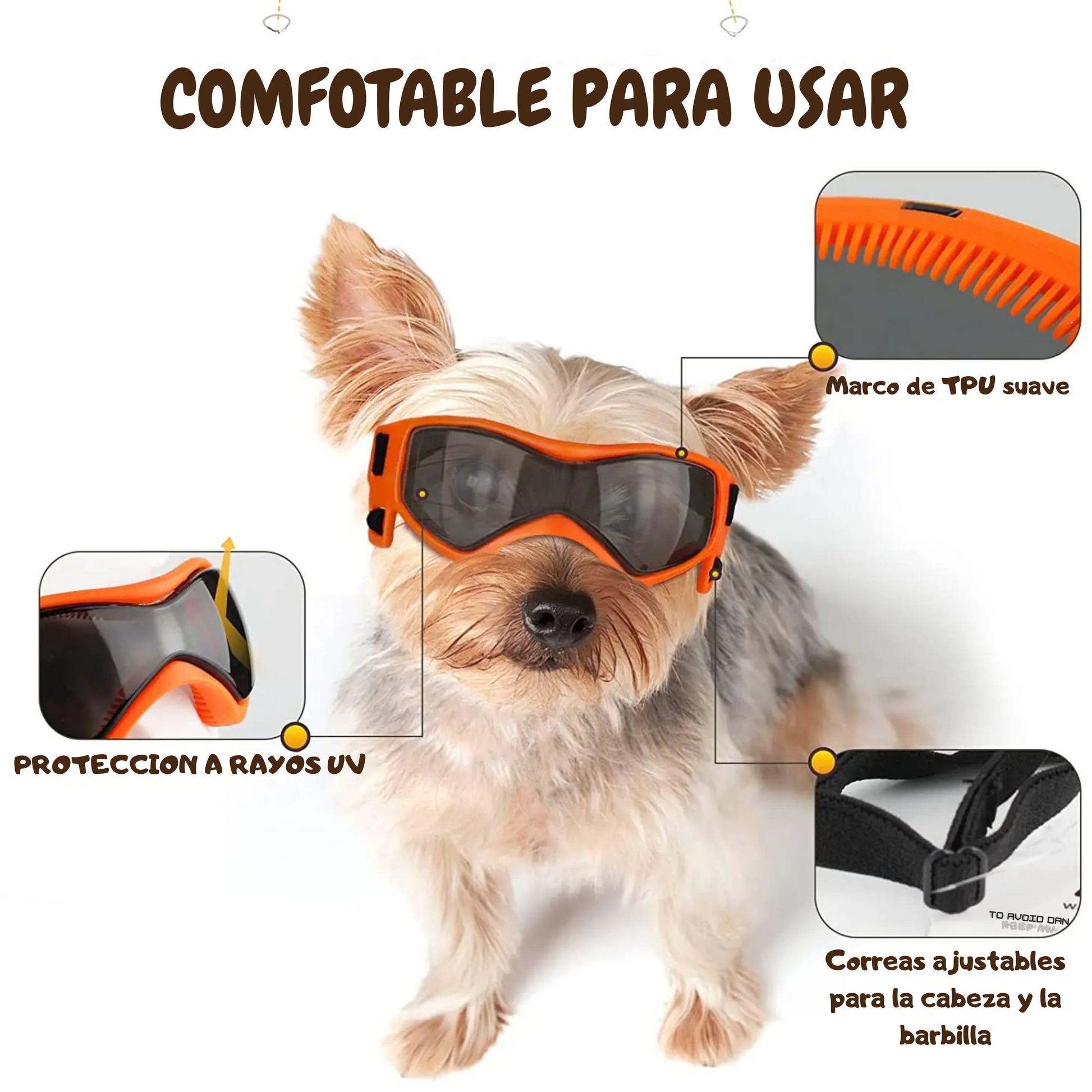 Gafas para Perros con Marco Suave Resistente a los Rayos UV.