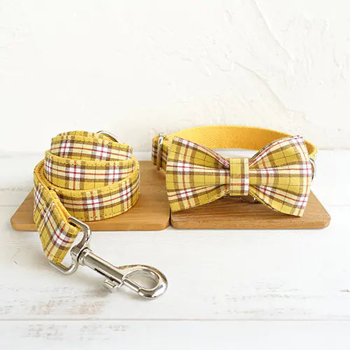 Collar con Moño y Correa MUTTCO para Mascotas en AMARILLOS.